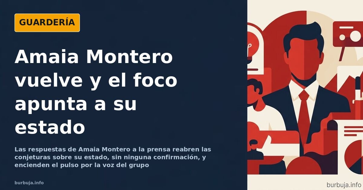 Ilustración de Amaia Montero ante una nube de micrófonos y flashes tras responder a la prensa