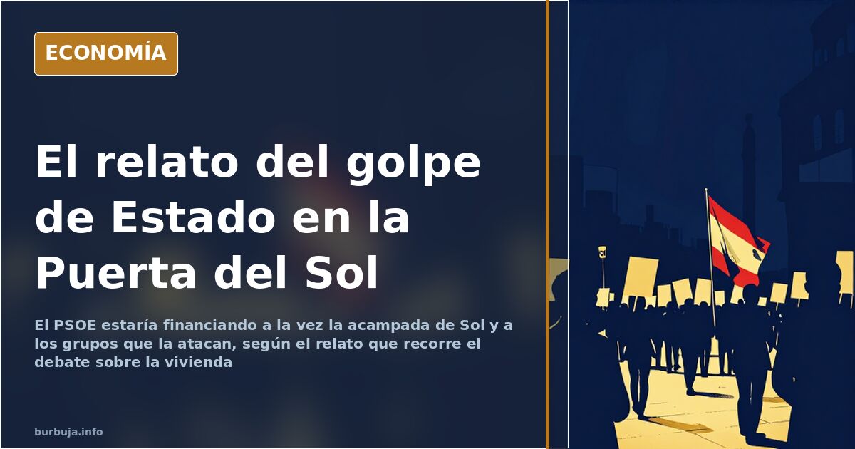 Jóvenes con banderas de España en la Puerta del Sol de Madrid durante la protesta por la vivienda