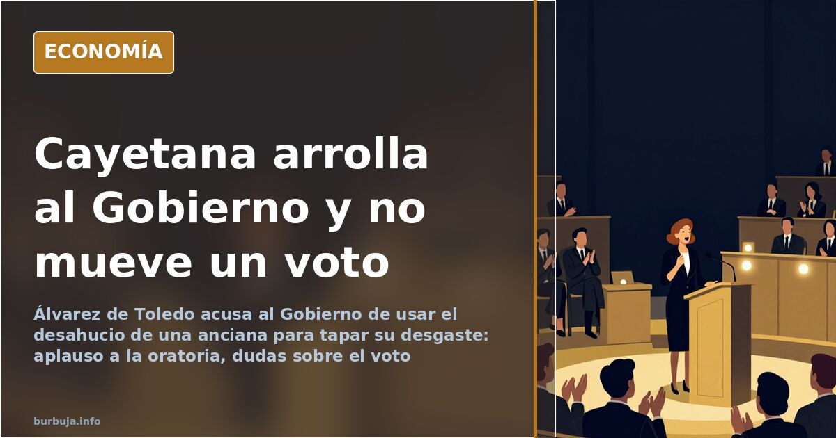 Ilustración editorial de un atril vacío en el Congreso con micrófonos y luz dorada sobre fondo azul marino