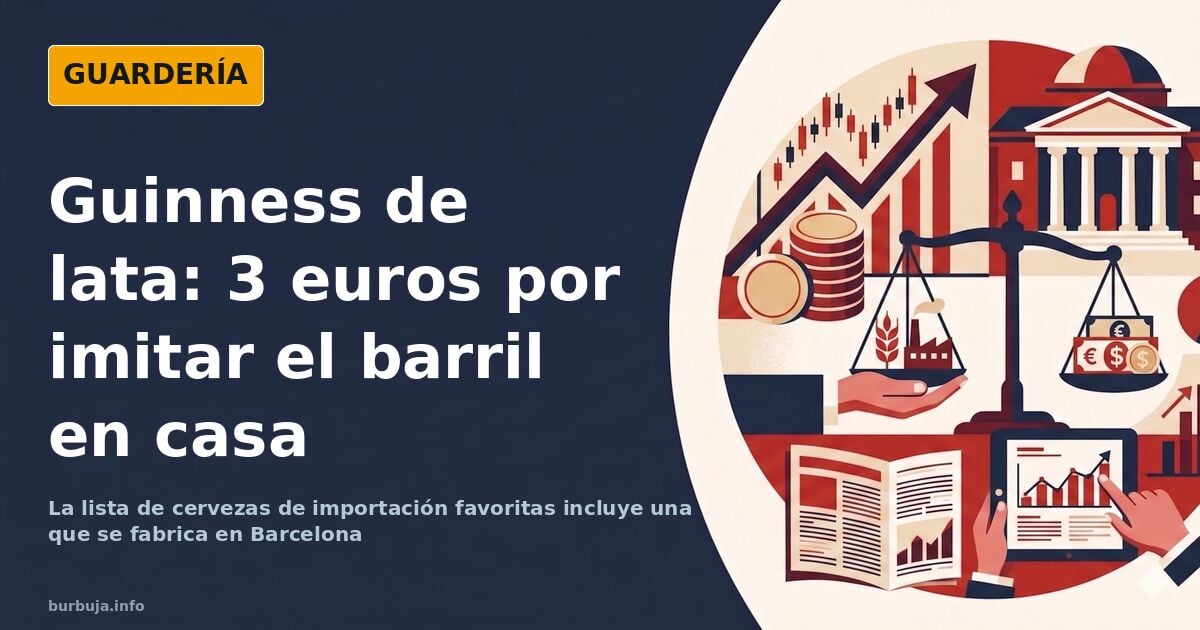 Lata de cerveza negra de importación bien fría junto a un vaso servido, con la bola de gas que imita el barril de grifo