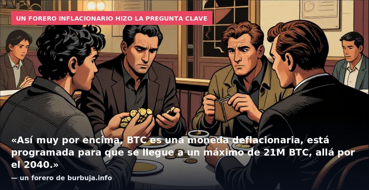 Un forero inflacionario hizo la pregunta clave: «Así muy por encima, BTC es una moneda deflacionaria, está programada para que se llegue a un máximo de 21M BTC, allá por el 2040.» — un forero de burbuja.info