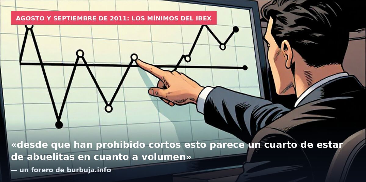 Agosto y septiembre de 2011: los mínimos del Ibex: «desde que han prohibido cortos esto parece un cuarto de estar de abuelitas en cuanto a volumen» — un forero de burbuja.info