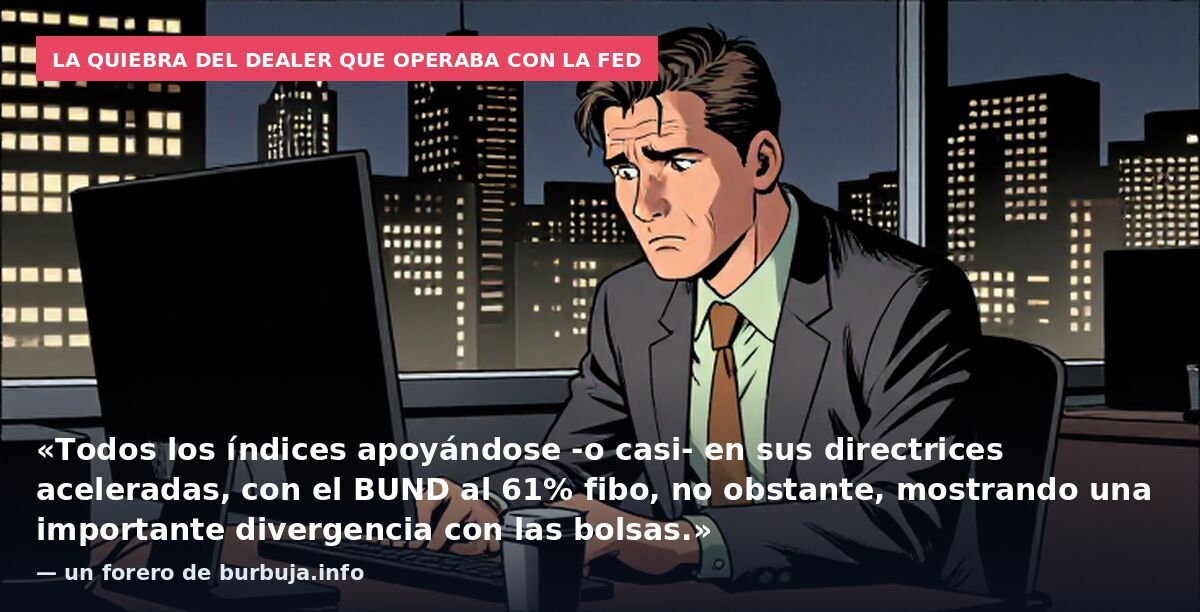 La quiebra del dealer que operaba con la Fed: «Todos los índices apoyándose -o casi- en sus directrices aceleradas, con el BUND al 61% fibo, no obstante, mostrando una importante divergencia con las bolsas.» — un forero de burbuja.info