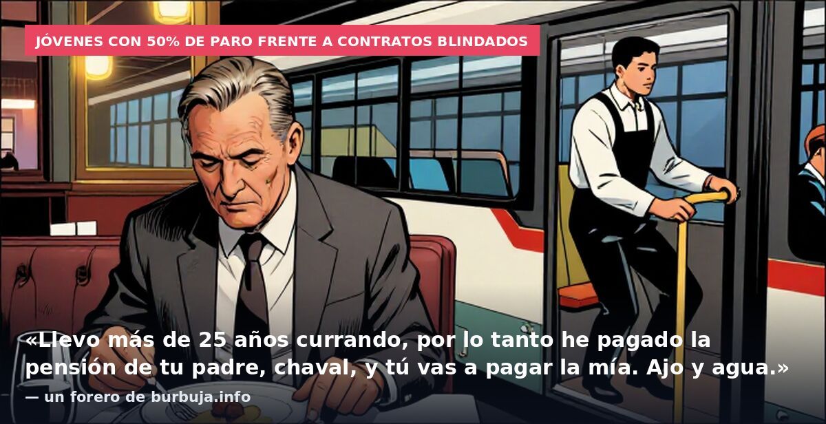 Jóvenes con 50% de paro frente a contratos blindados: «Llevo más de 25 años currando, por lo tanto he pagado la pensión de tu padre, chaval, y tú vas a pagar la mía. Ajo y agua.» — un forero de burbuja.info