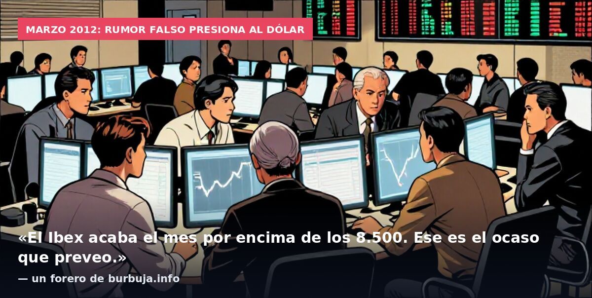 Marzo 2012: rumor falso presiona al dólar: «El Ibex acaba el mes por encima de los 8.500. Ese es el ocaso que preveo.» — un forero de burbuja.info