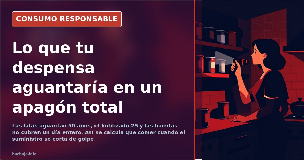 Estantería con latas de conserva apiladas y productos no perecederos para una despensa de emergencia