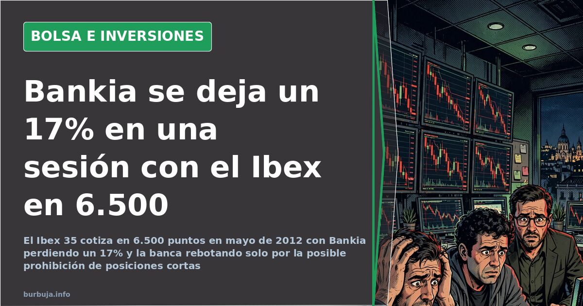 Gráfico de velas del Ibex 35 en mayo de 2012 con Bankia dejándose un 17% en una sesión