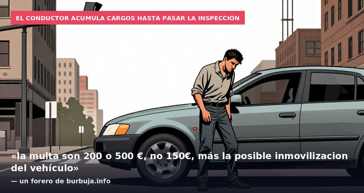 El conductor acumula cargos hasta pasar la inspección: «la multa son 200 o 500 €, no 150€, más la posible inmovilizacion del vehículo» — un forero de burbuja.info