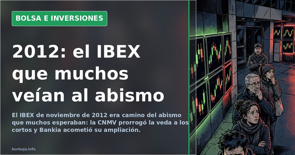 Gráfico del IBEX 35 en el otoño de 2012, con la veda a los cortos de la CNMV y la ampliación de Bankia