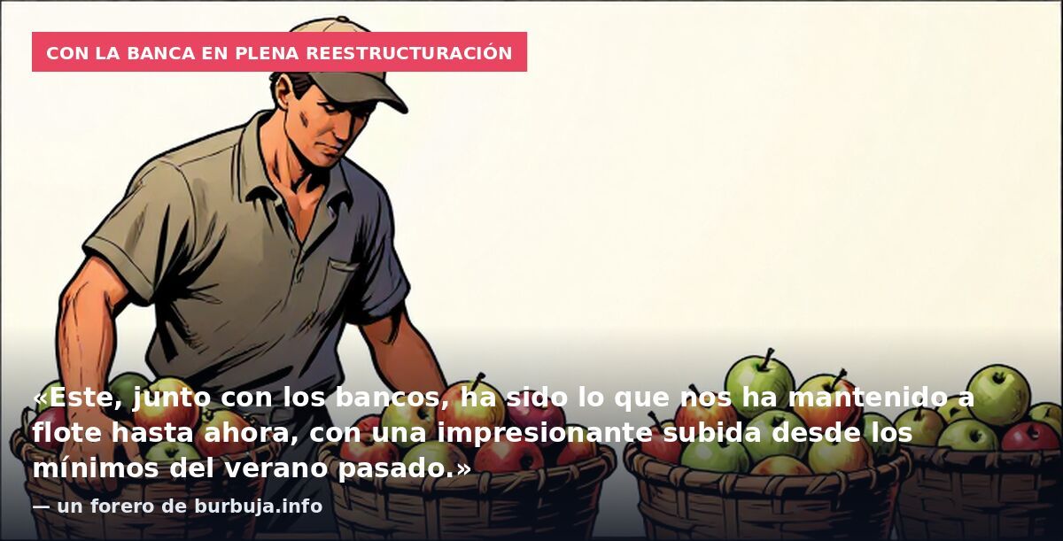 Con la banca en plena reestructuración: «Este, junto con los bancos, ha sido lo que nos ha mantenido a flote hasta ahora, con una impresionante subida desde los mínimos del verano pasado.» — un forero de burbuja.info