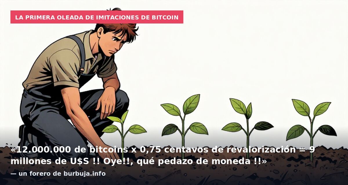 La primera oleada de imitaciones de bitcoin: «12.000.000 de bitcoins x 0,75 centavos de revalorización = 9 millones de U$S !! Oye!!, qué pedazo de moneda !!» — un forero de burbuja.info