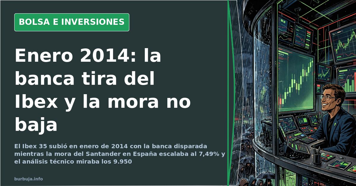 Gráfico de velas del Ibex 35 en enero de 2014 con la banca española al alza y una corrección posterior hacia los 9.950 puntos