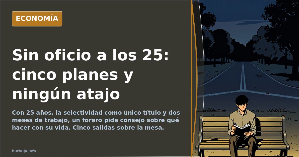 Ilustración editorial de un joven con un currículum en blanco meditando qué hacer con su vida