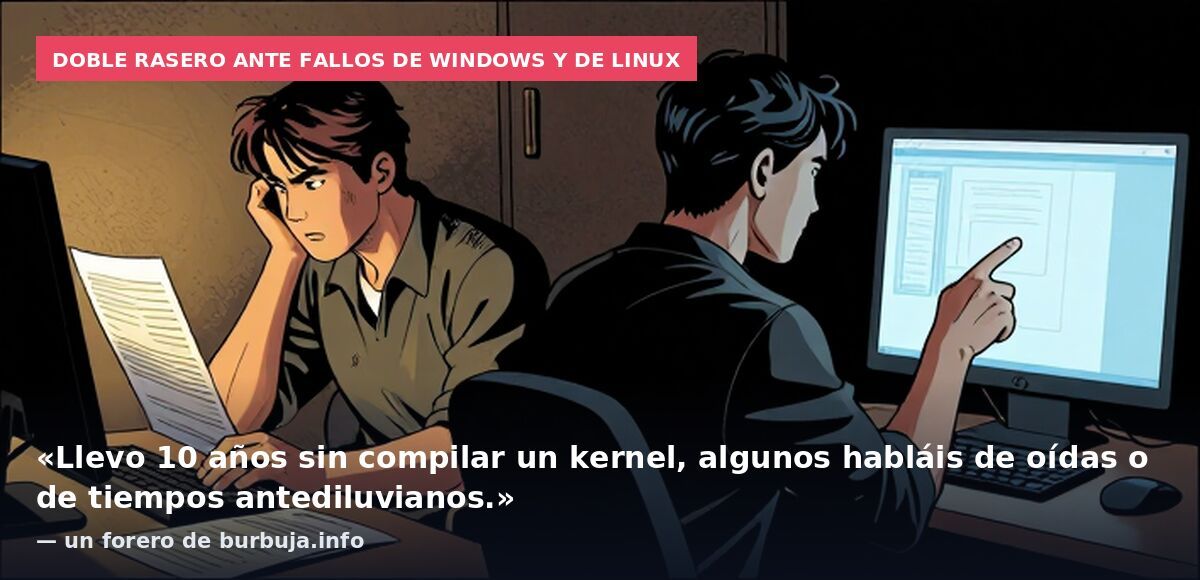 Doble rasero ante fallos de Windows y de Linux: «Llevo 10 años sin compilar un kernel, algunos habláis de oídas o de tiempos antediluvianos.» — un forero de burbuja.info