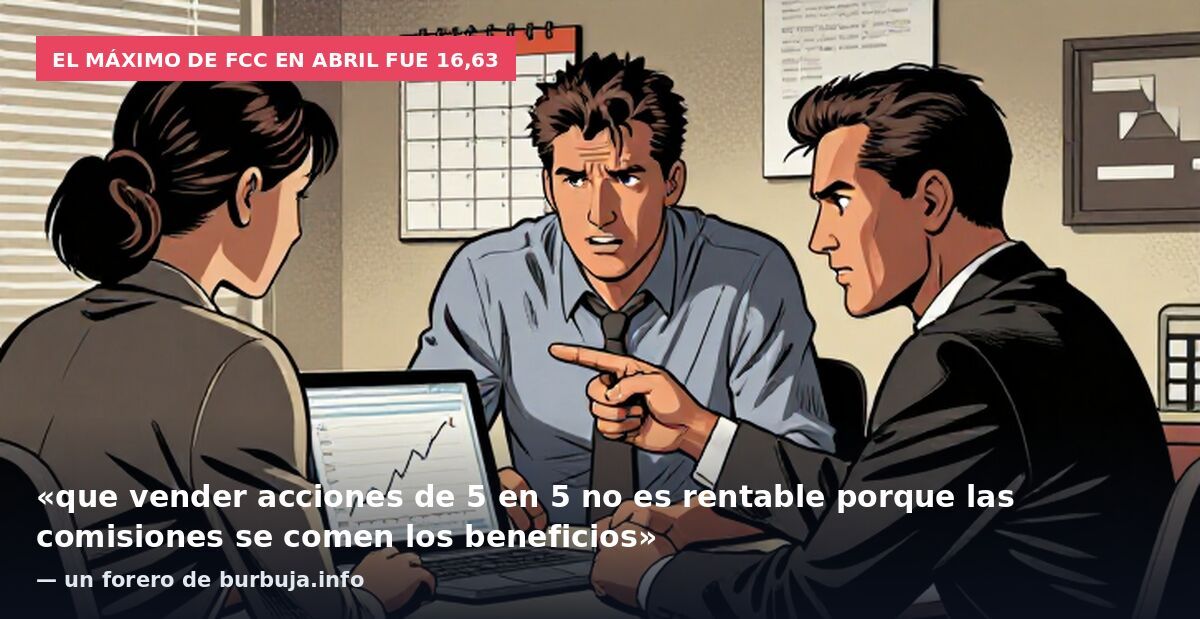 El máximo de FCC en abril fue 16,63: «que vender acciones de 5 en 5 no es rentable porque las comisiones se comen los beneficios» — un forero de burbuja.info