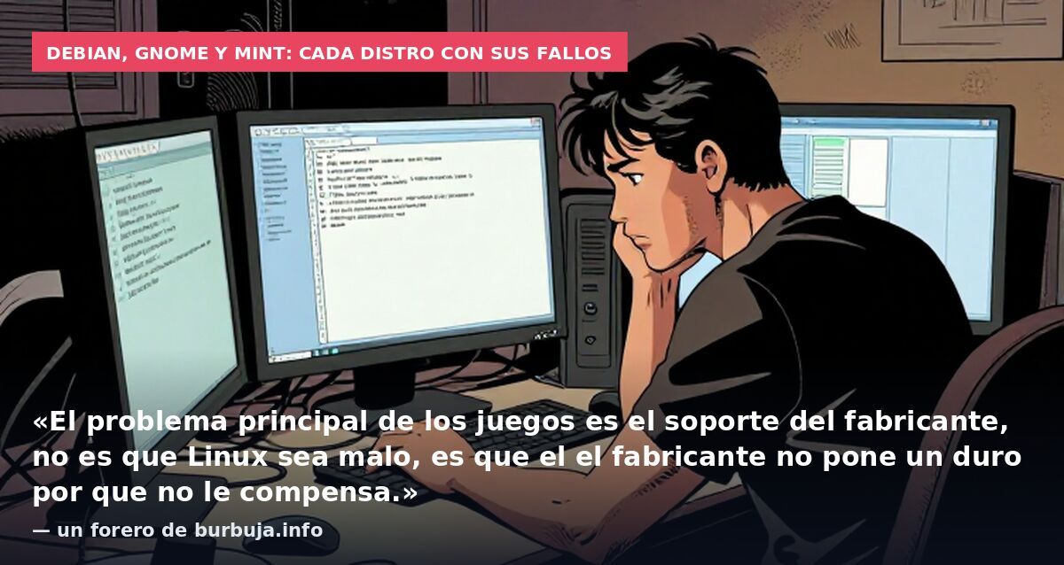 Debian, GNOME y Mint: cada distro con sus fallos: «El problema principal de los juegos es el soporte del fabricante, no es que Linux sea malo, es que el el fabricante no pone un duro por que no le compensa.» — un forero de burbuja.info