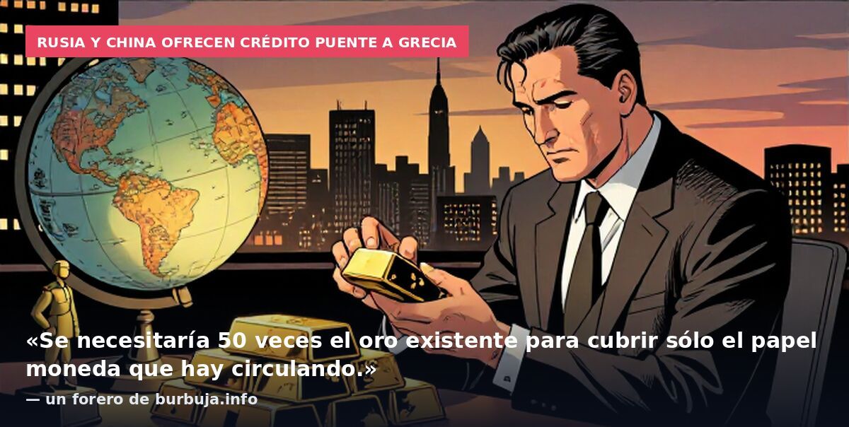 Rusia y China ofrecen crédito puente a Grecia: «Se necesitaría 50 veces el oro existente para cubrir sólo el papel moneda que hay circulando.» — un forero de burbuja.info