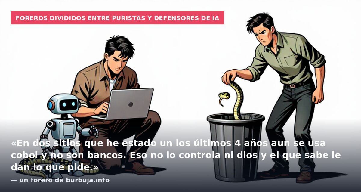 Foreros divididos entre puristas y defensores de IA: «En dos sitios que he estado un los últimos 4 años aun se usa cobol y no son bancos. Eso no lo controla ni dios y el que sabe le dan lo que pide.» — un forero de burbuja.info