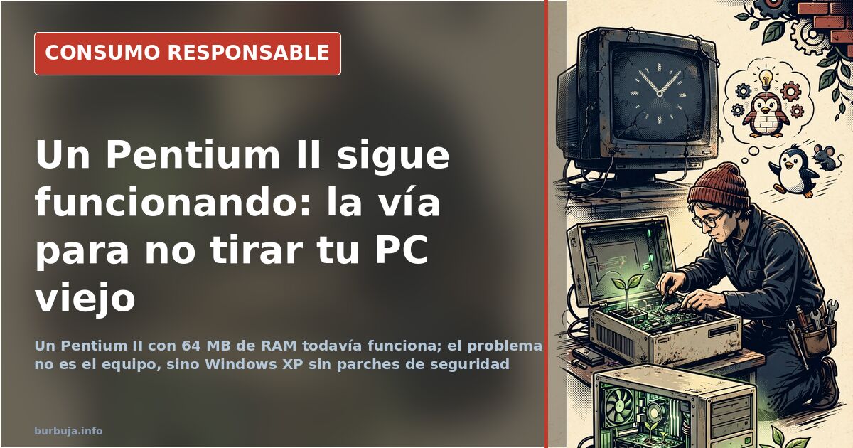 Ordenador de sobremesa antiguo encendido con una distribución ligera de Linux para mantener vivo el PC viejo