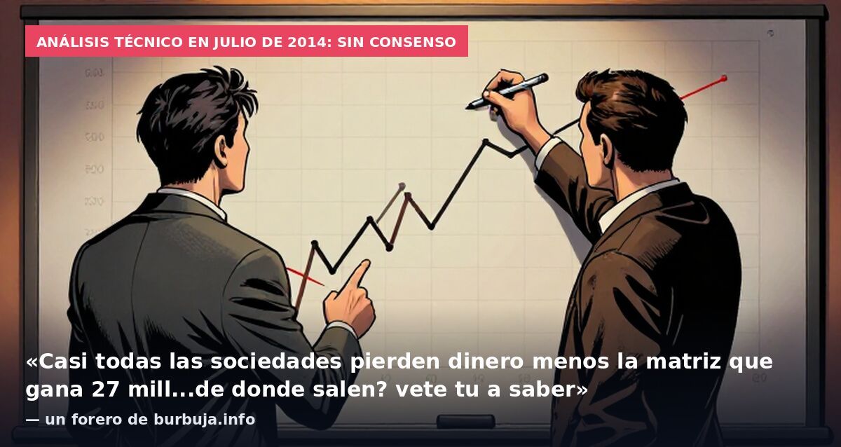 Análisis técnico en julio de 2014: sin consenso: «Casi todas las sociedades pierden dinero menos la matriz que gana 27 mill...de donde salen? vete tu a saber» — un forero de burbuja.info
