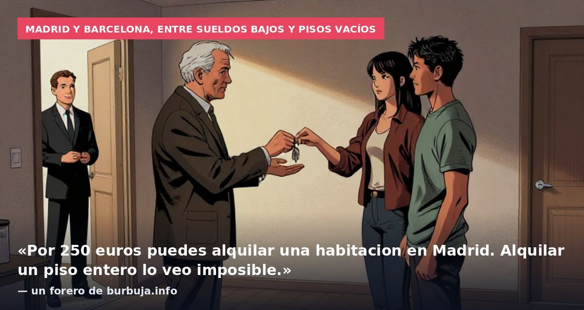 Madrid y Barcelona, entre sueldos bajos y pisos vacíos: «Por 250 euros puedes alquilar una habitacion en Madrid. Alquilar un piso entero lo veo imposible.» — un forero de burbuja.info