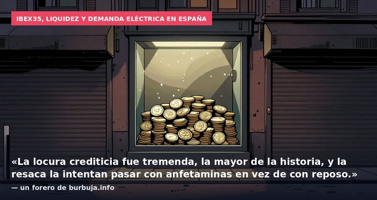 IBEX35, liquidez y demanda eléctrica en España: «La locura crediticia fue tremenda, la mayor de la historia, y la resaca la intentan pasar con anfetaminas en vez de con reposo.» — un forero de burbuja.info
