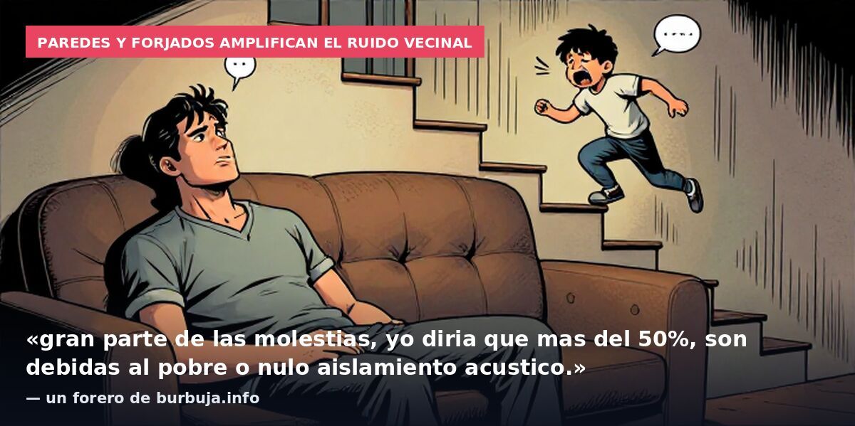 Paredes y forjados amplifican el ruido vecinal: «gran parte de las molestias, yo diria que mas del 50%, son debidas al pobre o nulo aislamiento acustico.» — un forero de burbuja.info