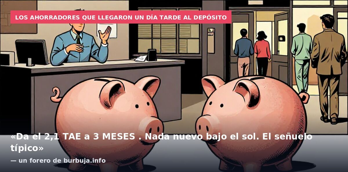 Los ahorradores que llegaron un día tarde al depósito: «Da el 2,1 TAE a 3 MESES . Nada nuevo bajo el sol. El señuelo típico» — un forero de burbuja.info