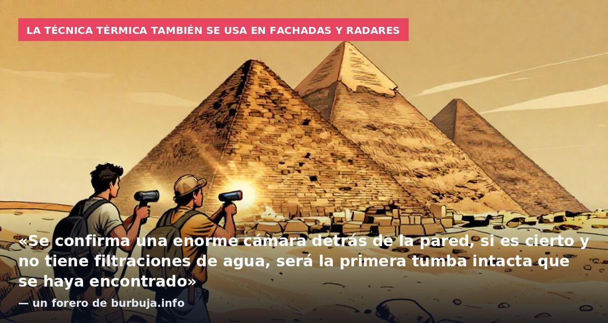 La técnica térmica también se usa en fachadas y radares: «Se confirma una enorme cámara detrás de la pared, si es cierto y no tiene filtraciones de agua, será la primera tumba intacta que se haya encontrado» — un forero de burbuja.info