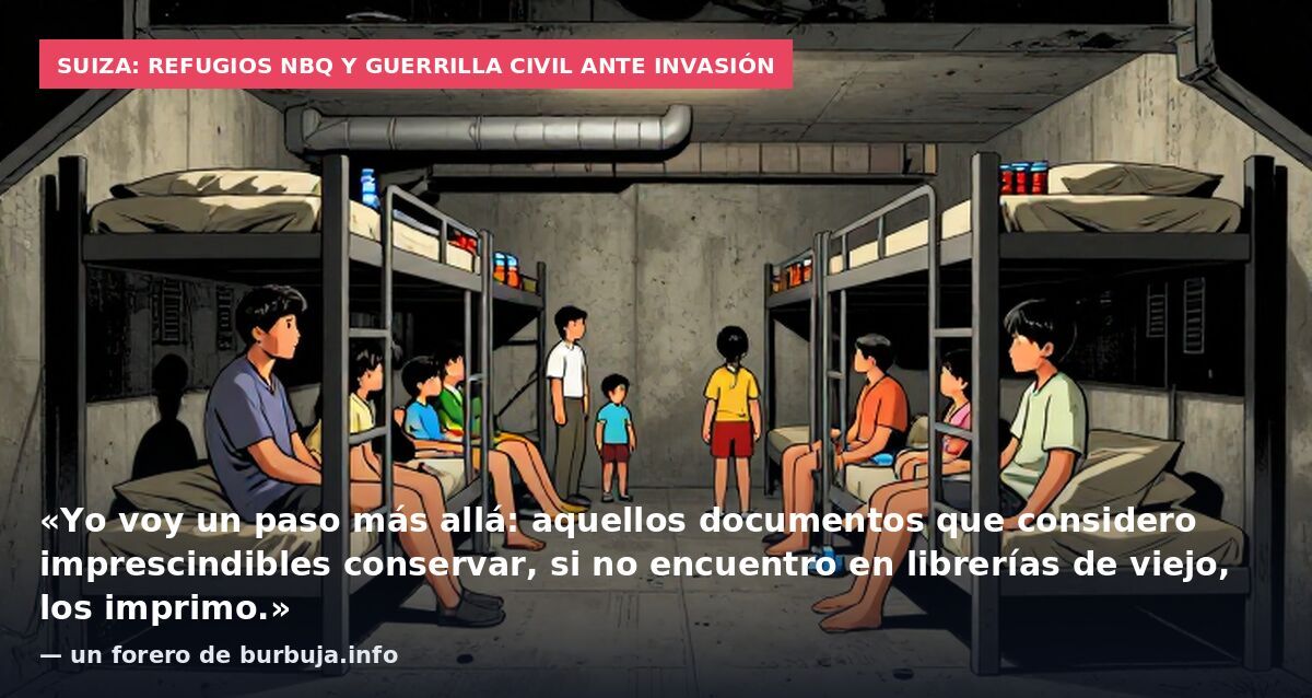Suiza: refugios NBQ y guerrilla civil ante invasión: «Yo voy un paso más allá: aquellos documentos que considero imprescindibles conservar, si no encuentro en librerías de viejo, los imprimo.» — un forero de burbuja.info