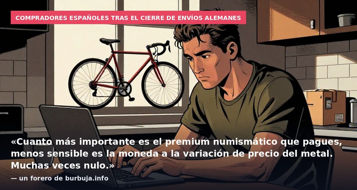 Compradores españoles tras el cierre de envíos alemanes: «Cuanto más importante es el premium numismático que pagues, menos sensible es la moneda a la variación de precio del metal. Muchas veces nulo.» — un forero de burbuja.info