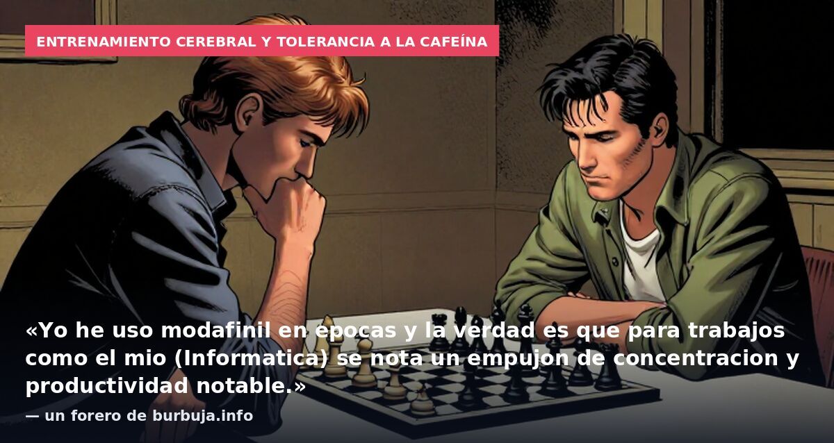Entrenamiento cerebral y tolerancia a la cafeína: «Yo he uso modafinil en epocas y la verdad es que para trabajos como el mio (Informatica) se nota un empujon de concentracion y productividad notable.» — un forero de burbuja.info