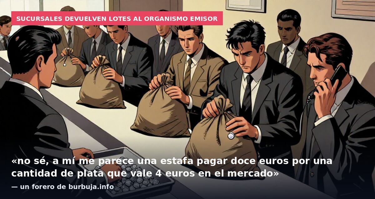 Sucursales devuelven lotes al organismo emisor: «no sé, a mí me parece una estafa pagar doce euros por una cantidad de plata que vale 4 euros en el mercado» — un forero de burbuja.info