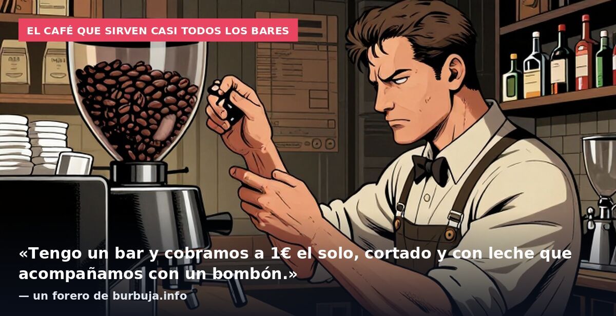 El café que sirven casi todos los bares: «Tengo un bar y cobramos a 1€ el solo, cortado y con leche que acompañamos con un bombón.» — un forero de burbuja.info