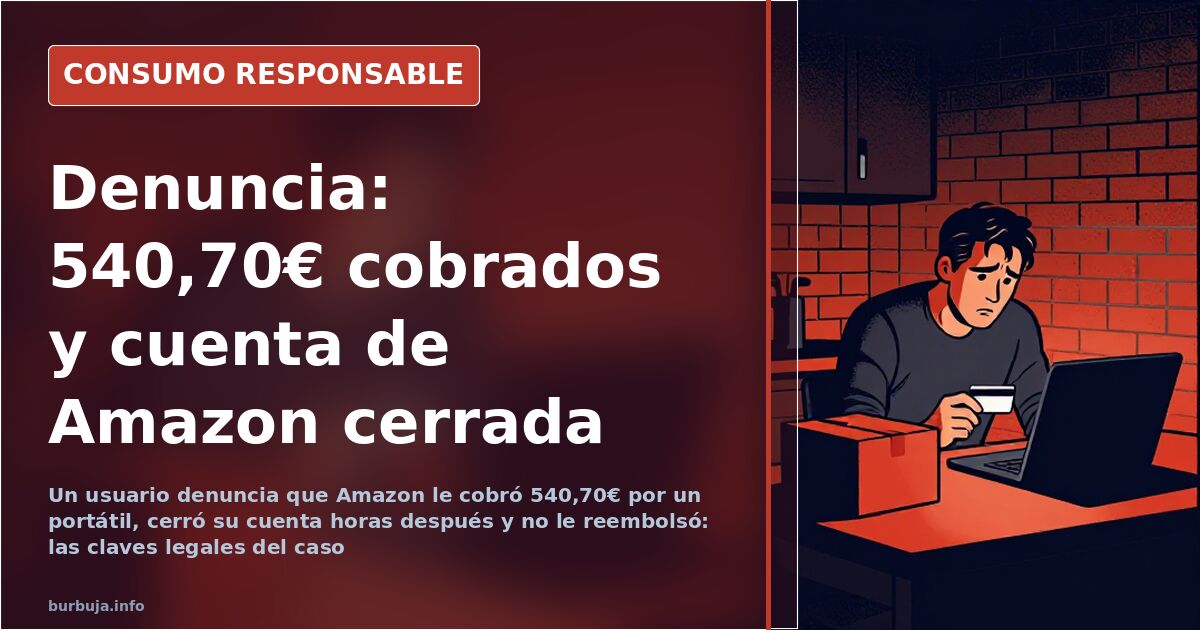 Portátil Lenovo de 15,6 pulgadas y captura del cargo de 540,70 euros denunciado por el usuario
