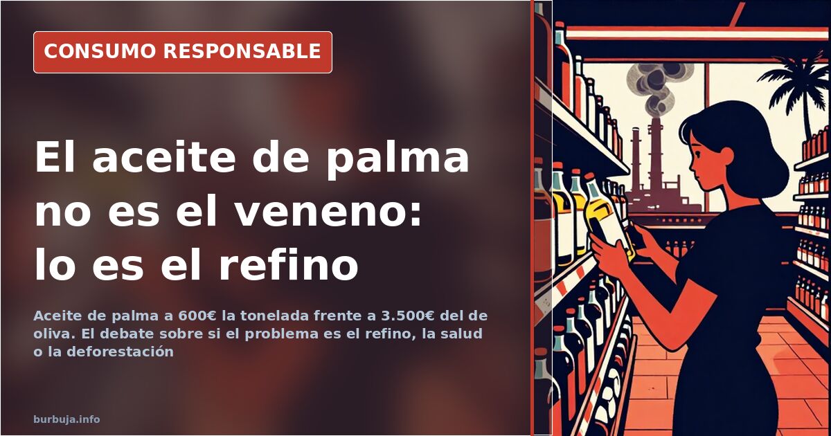 Bloque de aceite de palma vegetal sin refinar junto a productos de bollería industrial y galletas envasadas en la estantería 