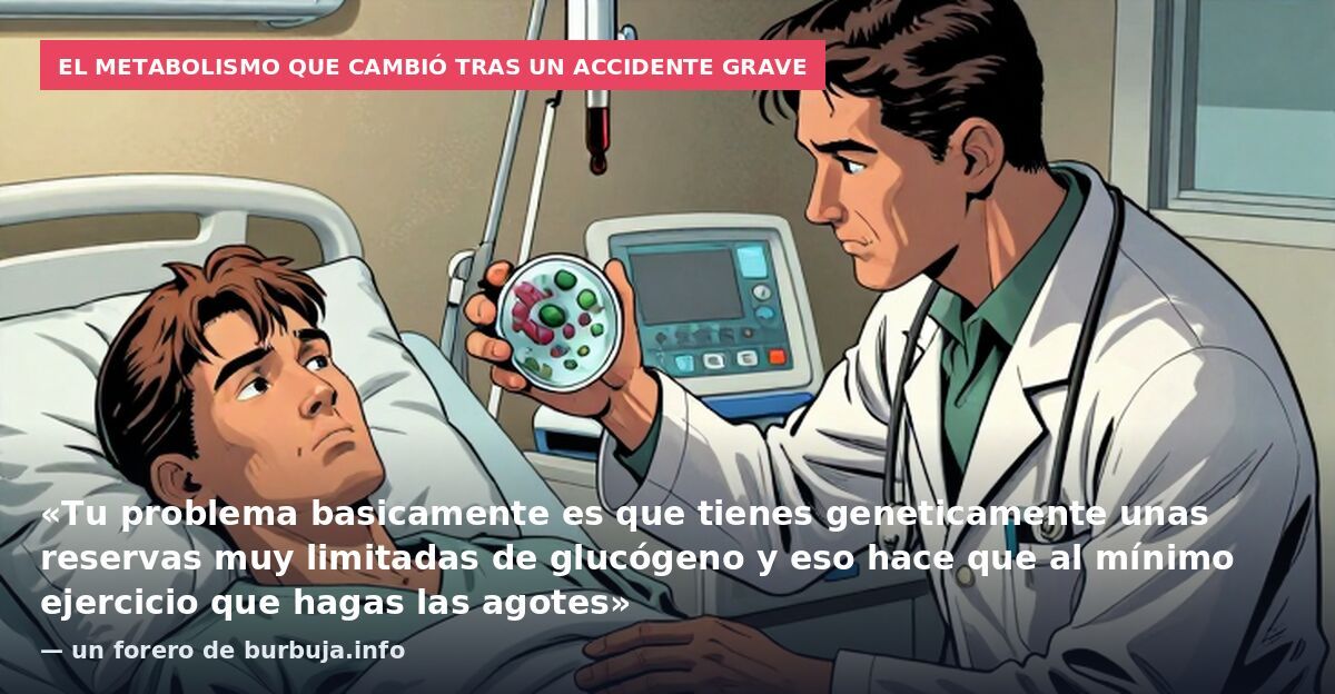 El metabolismo que cambió tras un accidente grave: «Tu problema basicamente es que tienes geneticamente unas reservas muy limitadas de glucógeno y eso hace que al mínimo ejercicio que hagas las agotes» — un forero de burbuja.info