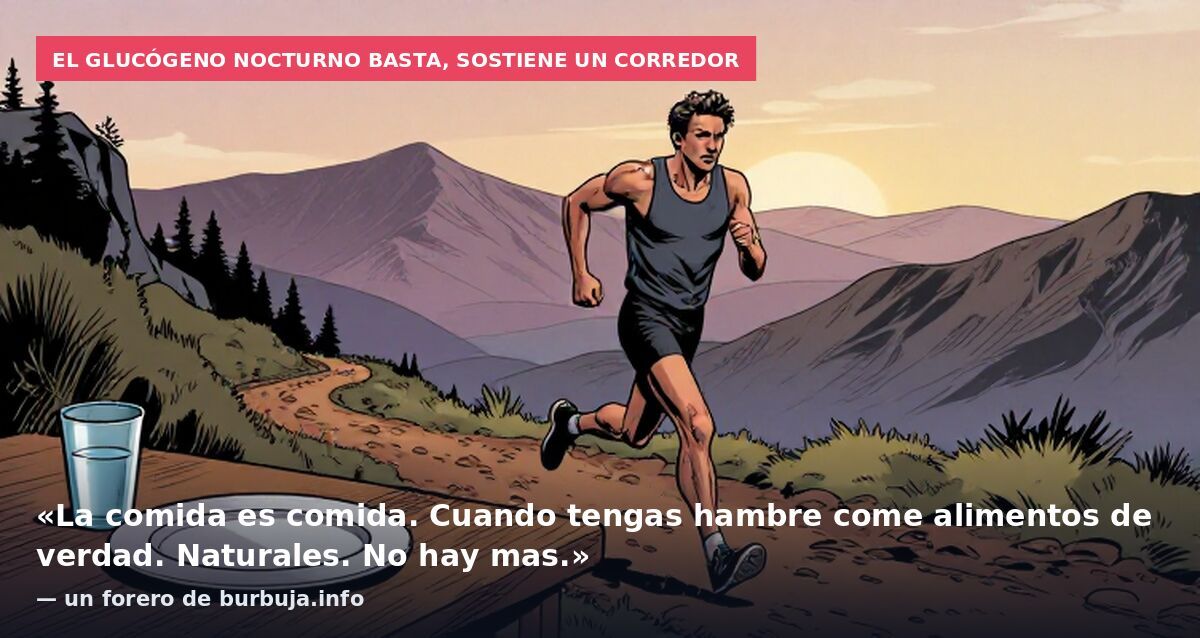El glucógeno nocturno basta, sostiene un corredor: «La comida es comida. Cuando tengas hambre come alimentos de verdad. Naturales. No hay mas.» — un forero de burbuja.info