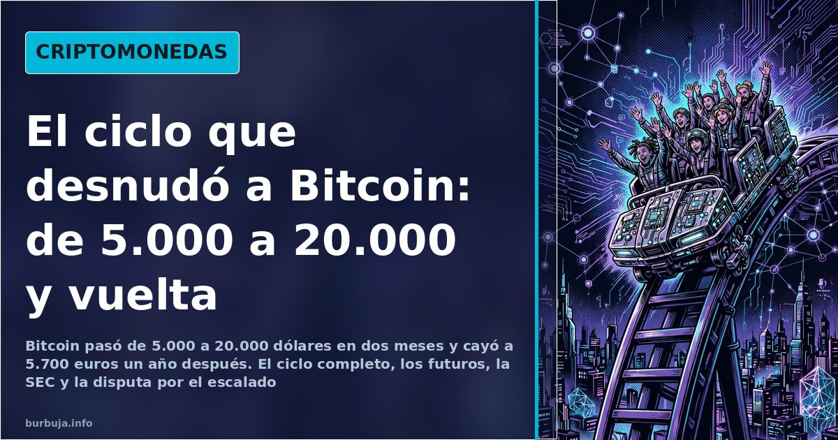 Ilustración digital de nodos de blockchain y circuitos en cian y violeta sobre fondo oscuro representando el ciclo de precio 