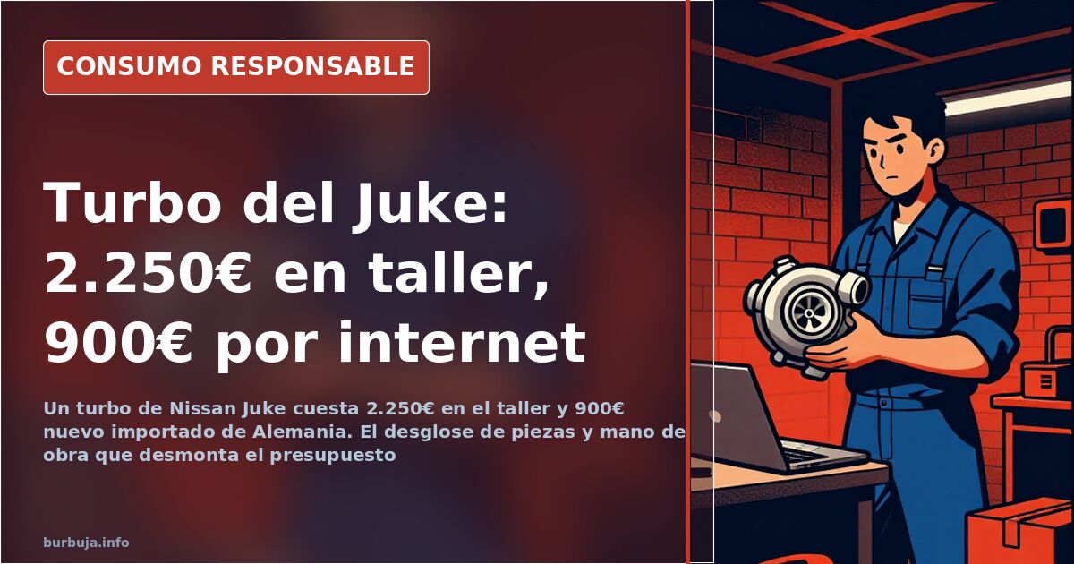 Turbocompresor de motor de coche desmontado sobre el banco de un taller durante una reparación