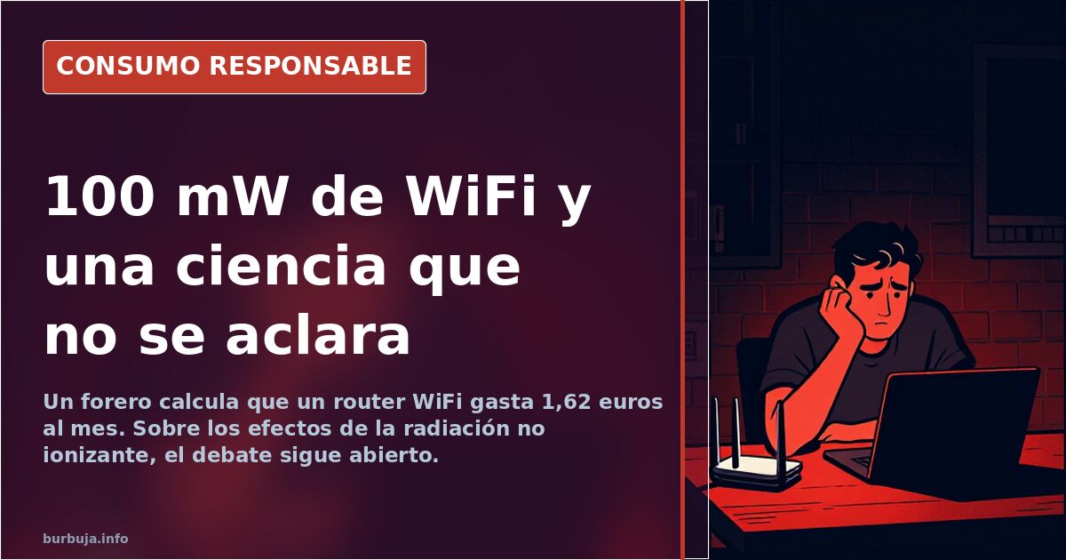 Router WiFi de doble banda encendido sobre una mesa con la cifra de 100 mW de potencia legal en España