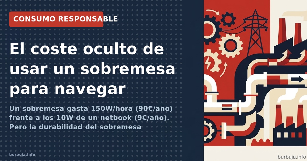 Consumo de un PC sobremesa: 150W (90€/año). Un netbook: 10W (9€/año). ¿Merece la pena cambiar? Analizamos costes, amortizació