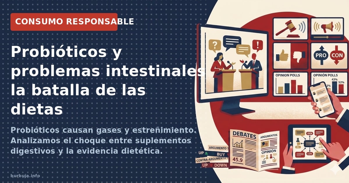 Probióticos causan gases y estreñimiento. Analizamos el choque entre suplementos digestivos y la evidencia dietética.