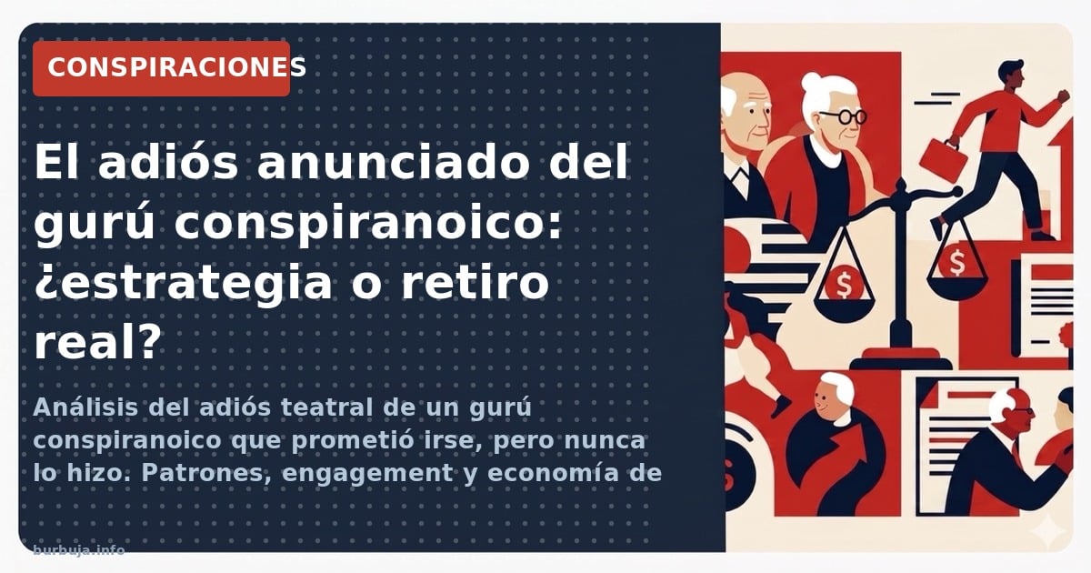 Análisis del adiós teatral de un gurú conspiranoico que prometió irse, pero nunca lo hizo. Patrones, engagement y economía de