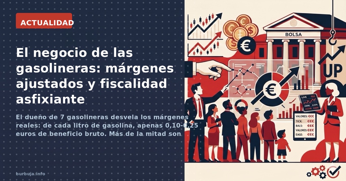 El dueño de 7 gasolineras desvela los márgenes reales: de cada litro de gasolina, apenas 0,10-0,25 euros de beneficio bruto. 