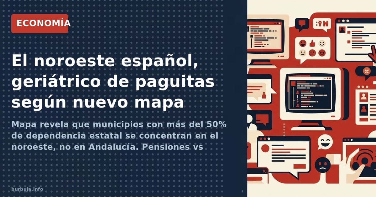 Mapa de España con municipios en morado donde más del 50% de la población depende de ayudas, pensiones o pagas del Estado, mo