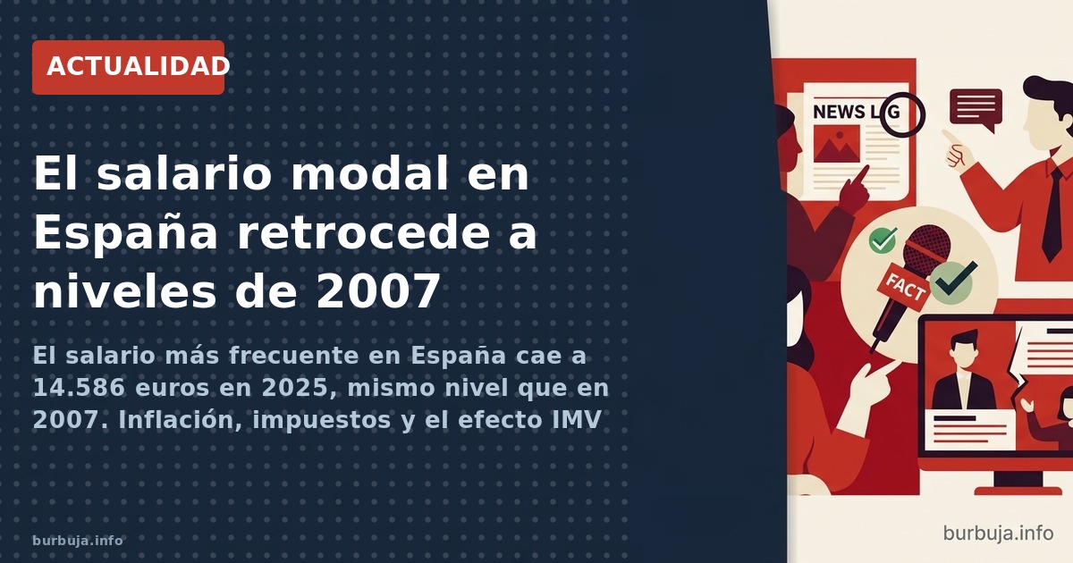 El salario más frecuente en España cae a 14.586 euros en 2025, mismo nivel que en 2007. Inflación, impuestos y el efecto IMV 