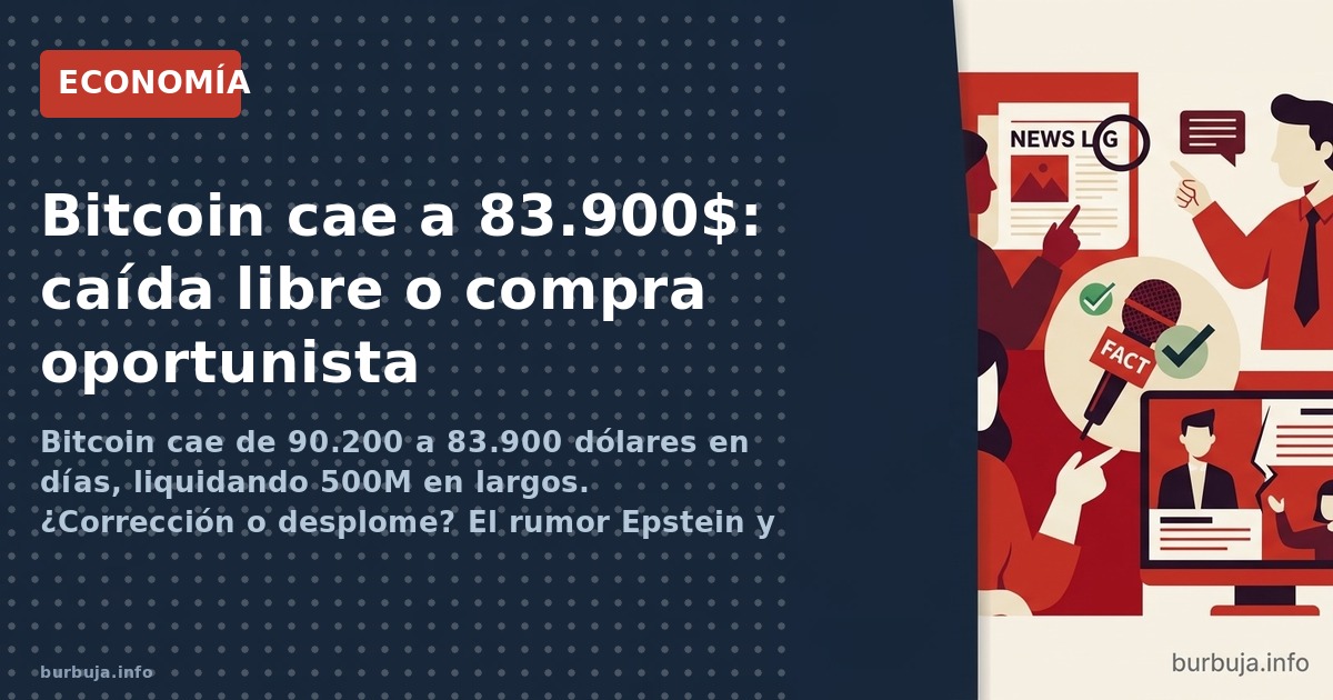 Bitcoin cae de 90.200 a 83.900 dólares en días, liquidando 500M en largos. ¿Corrección o desplome? El rumor Epstein y el apal