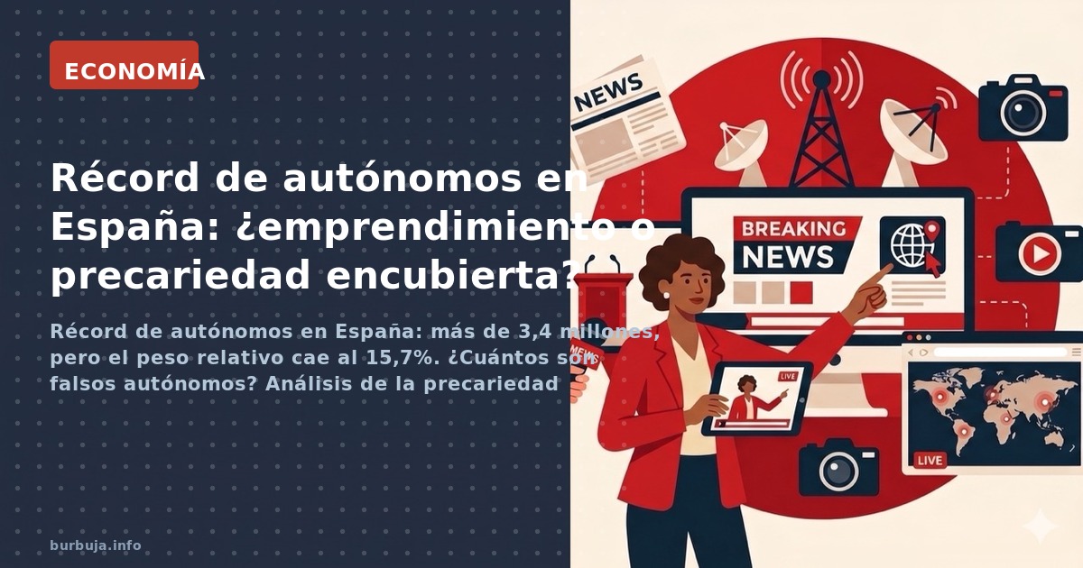 Récord de autónomos en España: más de 3,4 millones, pero el peso relativo cae al 15,7%. ¿Cuántos son falsos autónomos? Anális