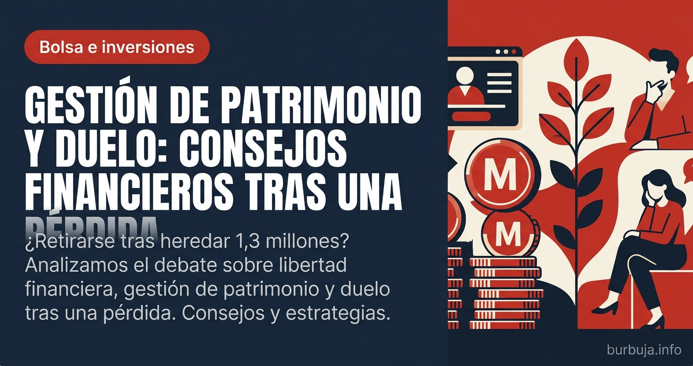 Hombre de mediana edad frente a gráficos bursátiles y documentos de una herencia sobre la mesa de teletrabajo